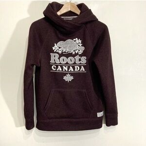 Roots Canada Hoodie Size XS Maroon Black Mix Embroidered Beaver Logo